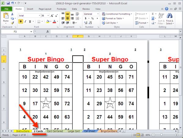 bingo card template excel