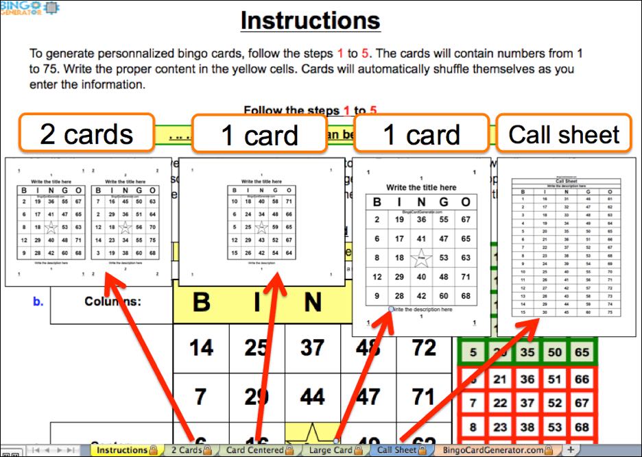 Bingo Card Generator Excel Windows numbers from 1 to 90