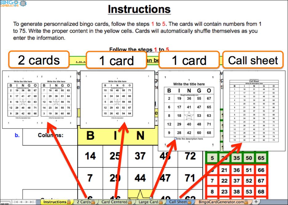 bingo card template excel