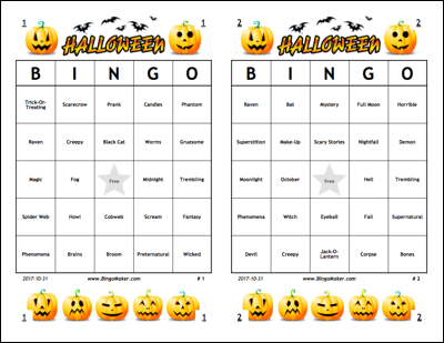halloween bingo cards