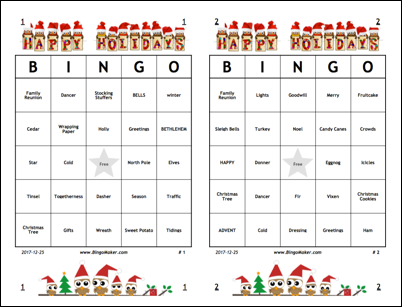 christmas bingo cards