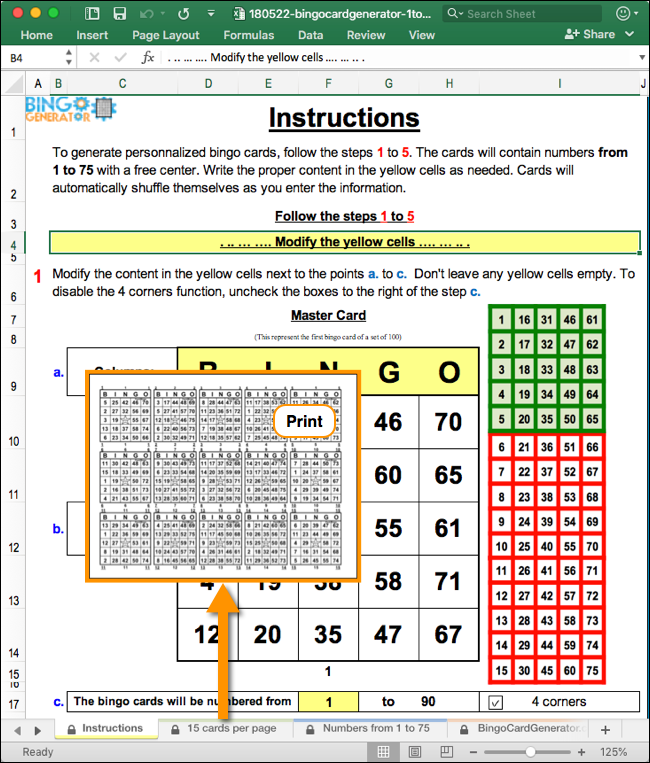 Bingo Card Generator Excel Mac 15 Cards