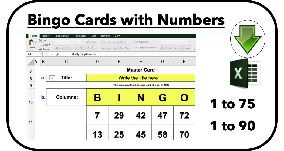 bingo card generator excel numbers 75 90