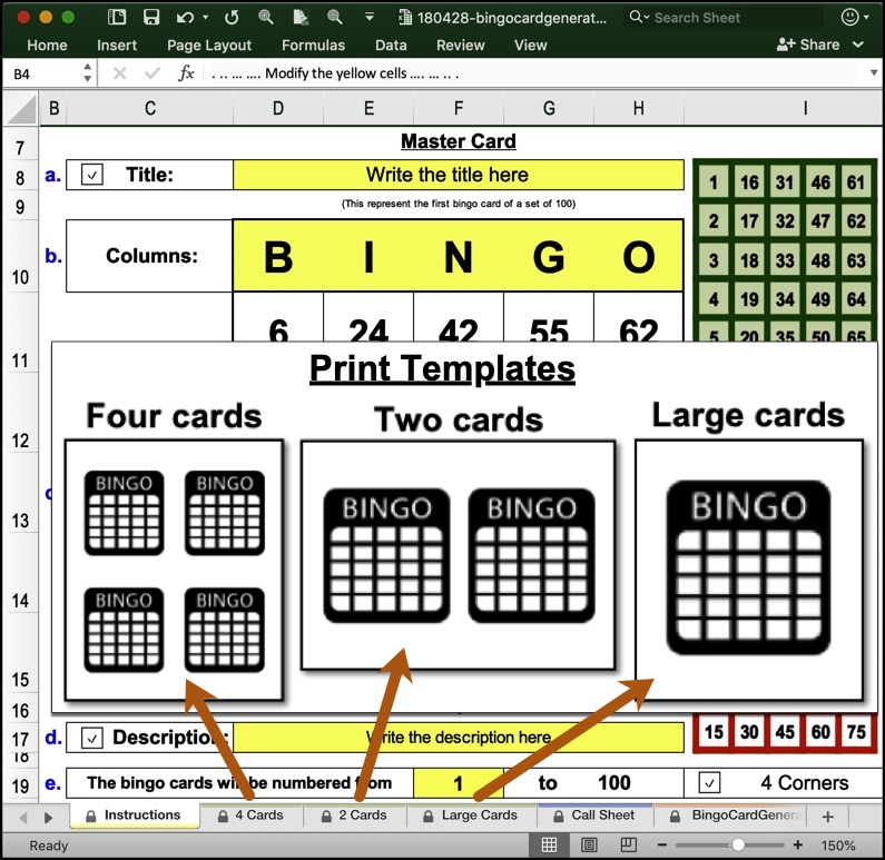 bingo card template excel