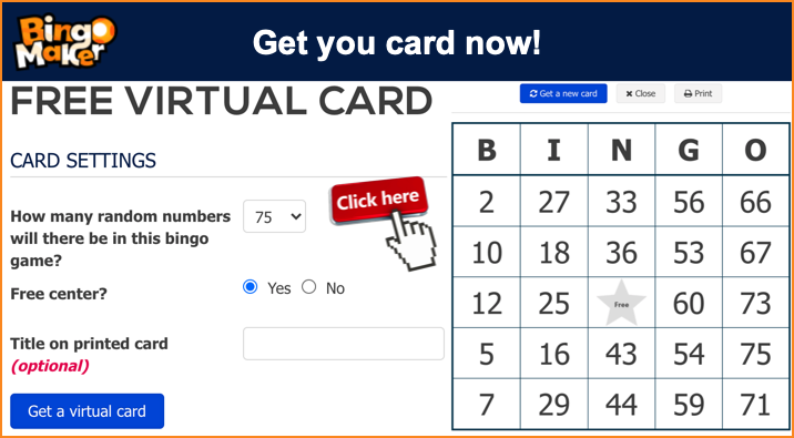 Free Virtual Bingo Card Bingo Card Generator