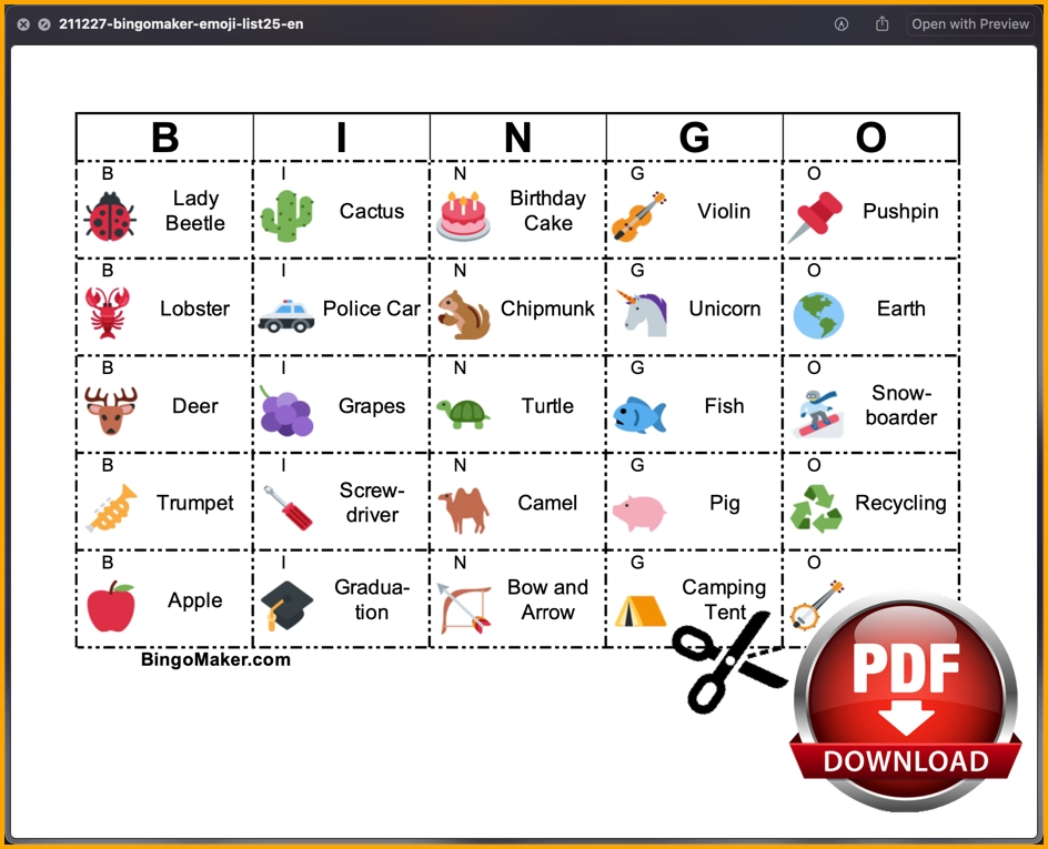 bingo maker emojis bingo list pdf